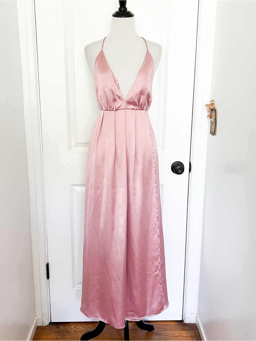 White Fox Boutique Blush Pink Satin Halter Maxi Dress - XS